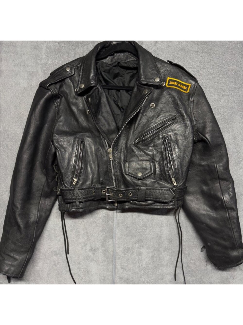 Vintage Women’s Harley Davidson Leather Motorcycle Jacket Small Black Patches